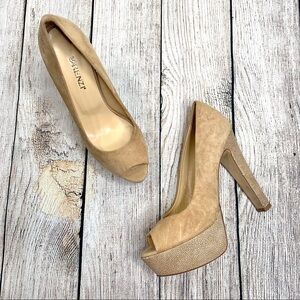 R & Renzi Nude Suede Platform Heels